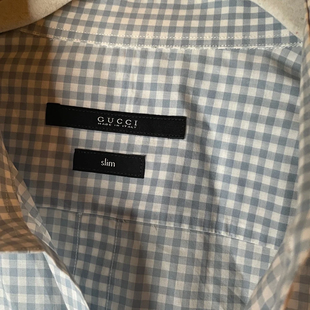 Gucci Light Blue Checkered Casual Shirt size 41/16